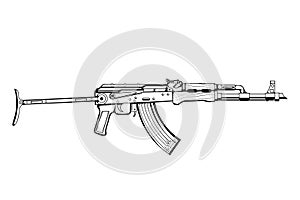 Kalashnikov rifle. Firearms. Sketch Set of Kalashnikov assault rifle AK-47, AKM, AKC, AKMC, AK-74. Firearms in combat. Assault Gun photo